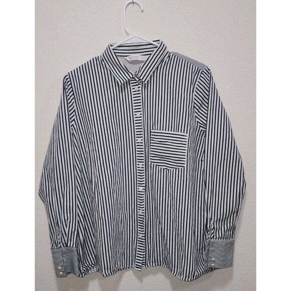 Zara Basic Button Down Womens XL Blue Striped Long Sleeve Top Casual Workwear - Picture 1 of 5